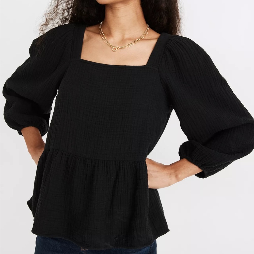 Madewell Lightspun Millbrook Puff-Sleeve Peplum Top